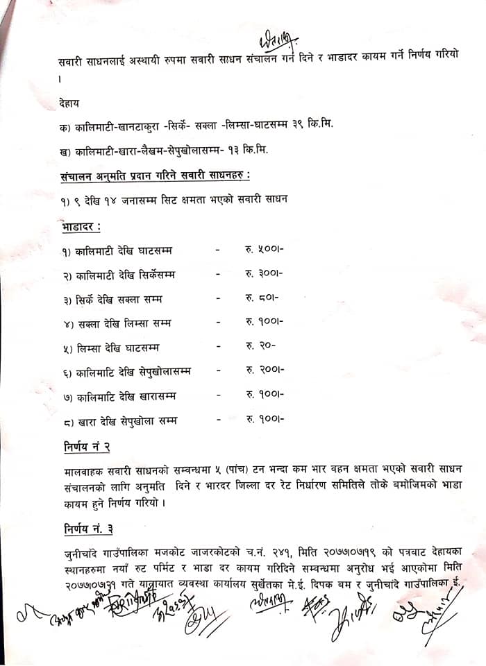 समाचार प्रभाव : बारेकोटमा भाडा निर्धारण, कालीमाटी देखि घाट सम्म ५ सय मात्र !